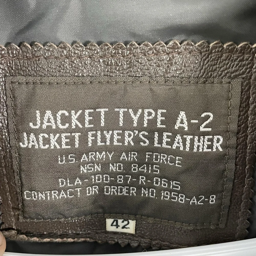 Type A-2 Flight Jacket Mens 42 Brown Leather Bomber Military USAF Lined Rib Knit